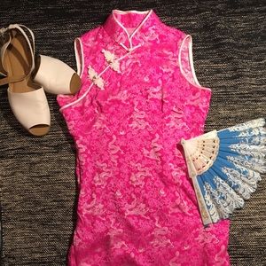 Pink and White Cheongsam Chinese Dress